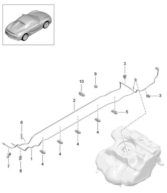 Diagram 201-005 Porsche Boxster 986/987/981 (1997-2016) Fuel System, Exhaust System