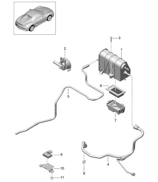 Diagram 201-020 Porsche Boxster 986/987/981 (1997-2016) Fuel System, Exhaust System