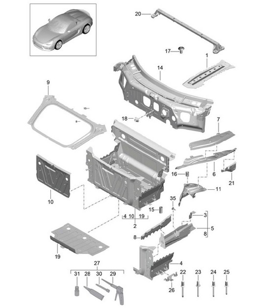 Diagram 801-010 Porsche 开曼 S 3.4L 987C 2005-08  车身