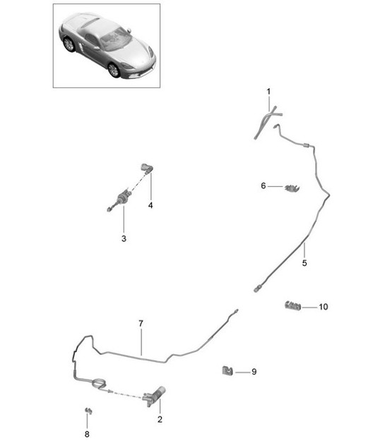 Diagram 702-008 Porsche 996 C2 3.4L 1997-08/01 Hand Lever System, Pedal Cluster 