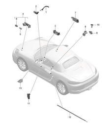 Interior lights / Door warning light / Footwell light / Luggage compartment lamp / Glove box light / Light / Exterior mirror 718 (982) Boxster 2017>> Interior lights / Door warning light / Footwell light / Luggage compartment lamp / Glove box light / Light / Exterior mirror 718 (982) Boxster 2017>>