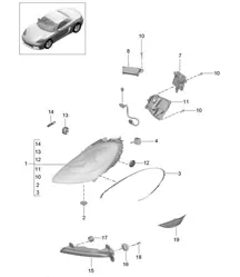 Fari / Faro aggiuntivo / Indicatore di direzione / Luce side-marker / Ripetitore di direzione (PR:601,800) 718 (982) Boxster 2017>>