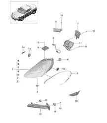 Phares / Phare supplémentaire / Clignotant / Feu de position latéral / Répétiteur de clignotant (PR:603) 718 (982) Boxster 2017>>