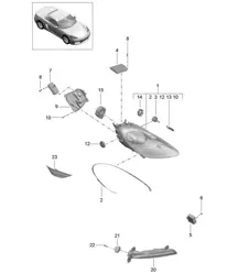 Headlights / Additional headlight / Turn signal indicator / side marker light / Turn signal repeater (PR:602) 718 (982) Boxster 2017>>