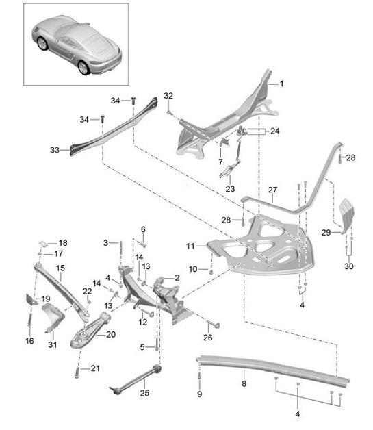 Diagram 501-000 Porsche Cayman 2.7L 987C 2006-08 Asse posteriore