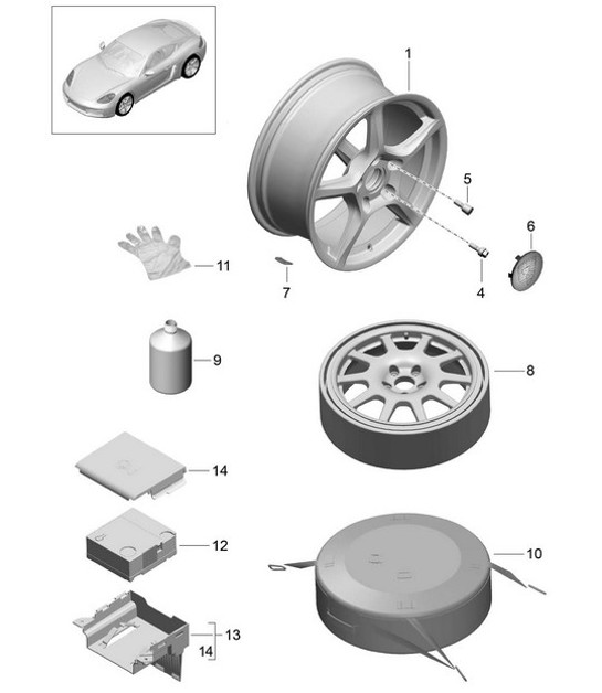 Diagram 601-000 Porsche 991 GT3 3.8L (475Bhp) Wheels, Brakes