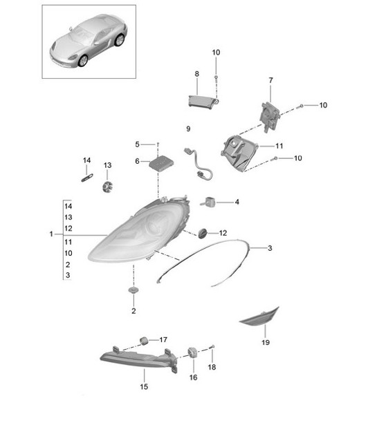 Diagram 905-001 Porsche Cayman 987C/981C (2005-2016) Electrical equipment