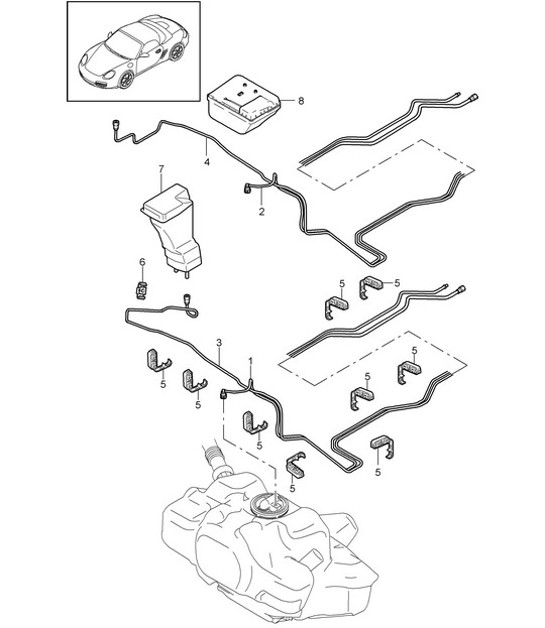 Diagram 201-005 Porsche 996 C4 3.4L 1997-08/01 Fuel System, Exhaust System