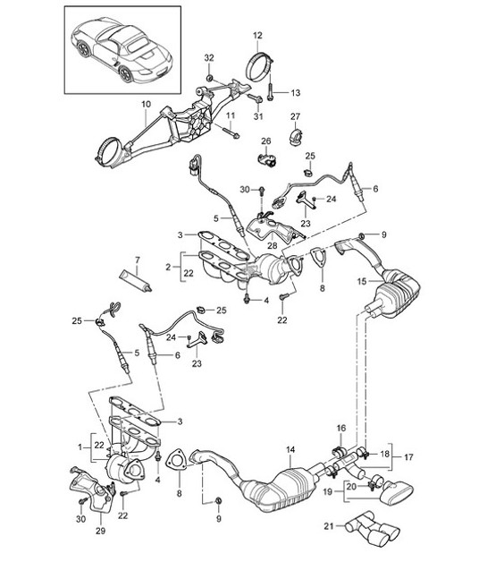 Diagram 202-000 Porsche Boxster 986/987/981 (1997-2016) Sistema di alimentazione, sistema di scarico