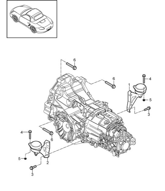 - PDK - Getriebe / Getriebeaufhängung / Schraubverbindung für Motor (Modell: A120, A121+ PR:250) 987.2 Boxster / Boxster S 2009-12