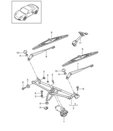 Windscreen wiper system, compl  / Rain sensor 987.2 Boxster / Boxster S 2009-12 Windscreen wiper system, compl  / Rain sensor 987.2 Boxster / Boxster S 2009-12