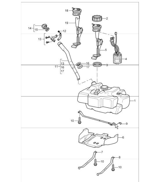 Diagram 201-00 Porsche 993 (911) C2S 1994-97 Fuel System, Exhaust System