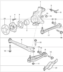 rear axle, wheel carrier, control arm and wheel hub 987  Boxster / Boxster S 2005-08