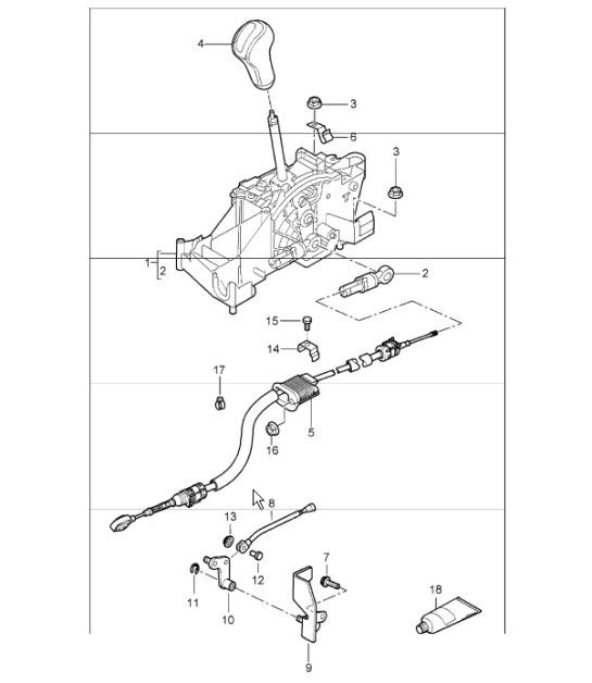 Diagram 701-01 Porsche Boxster 986/987/981 (1997-2016) Hand Lever System, Pedal Cluster 