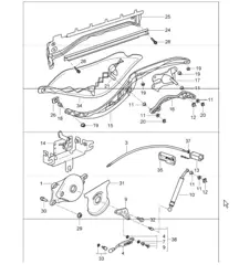 driving mechanism, convertible top, convertible top compartm. Lid 987 Boxster / Boxster S 2005-08