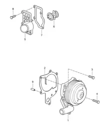 Coolant pump / Thermostat housing - 9720, 9721, 9722 - 987C.1 Cayman 2.7L / 3.4L 2006-08