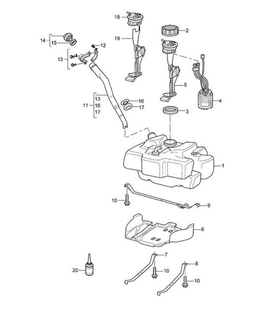 Diagram 201-000 Porsche Cayman 987C/981C (2005-2016) Sistema di alimentazione, sistema di scarico