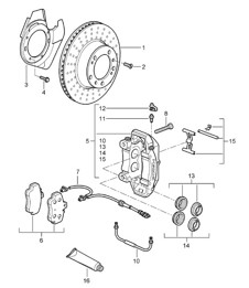 Disc brake / Front axle 987C.1 Cayman 2006-08 Disc brake / Front axle 987C.1 Cayman 2006-08