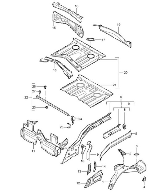 Rear end / Individual parts 987C.1 Cayman 2006-08
