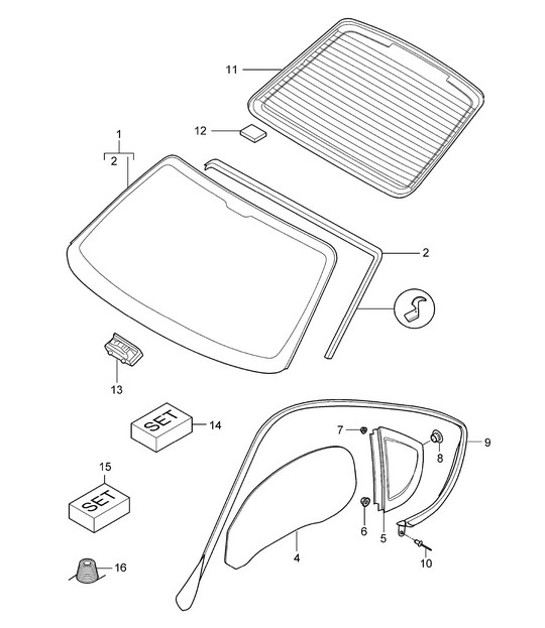 Window glazing 987C.1 Cayman 2006-08