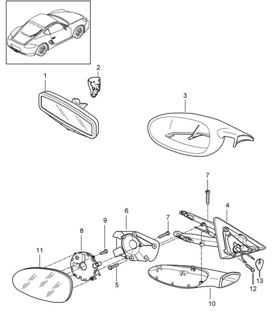 Interior mirror / Exterior mirror 987C.1 Cayman 2006-08
