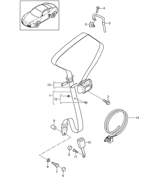 Seat belt 987C.1 Cayman 2006-08