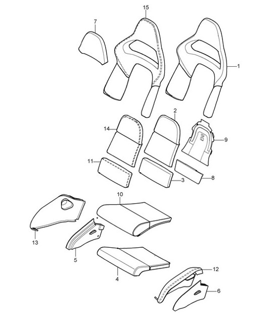 Foam part /  Seat and backrest cover / Seat and backrest surface / bucket seat / Collapsible 987C.1 Cayman D - MJ 2008>>