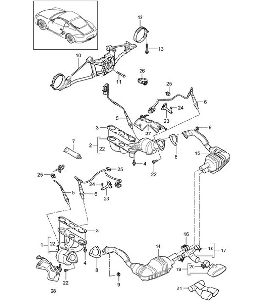 Diagram 202-000 Porsche 996 C2 3.6L 09/01-2005 Sistema di alimentazione, sistema di scarico