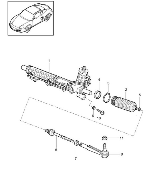 Diagram 403-000 Porsche 997 (911) MK1 2005-2008 Vooras, besturing 