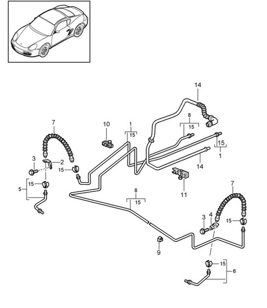 Brake line / Underbody / Rear axle / Vacuum line 987C.2 Cayman 2009-12