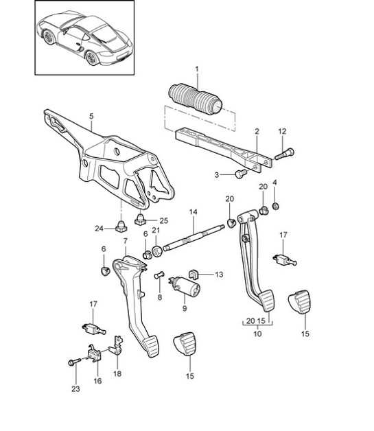 Diagram 702-000 Porsche 914 (1970-1976) Hand Lever System, Pedal Cluster 