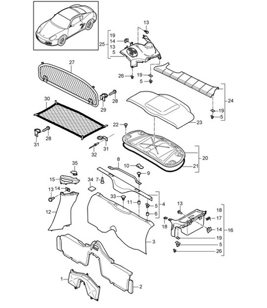 Linings / Engine compartment 987C.2 Cayman 2009-12