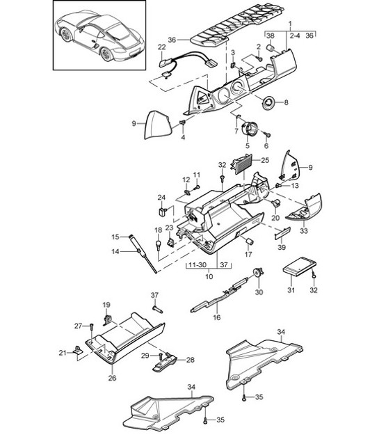 Glove box / Cover and Trim (drivers side) 987C.2 Cayman 2009-12