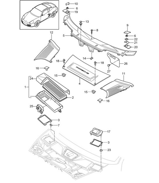 Particulate filter / Cowl panel covering 987C.2 Cayman 2009-12