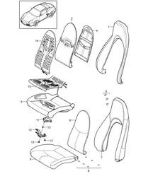 Pieza de espuma / Funda / Asiento estándar / Asiento confort (PR:369,370,437,438) 987C.2 Cayman 2009-12