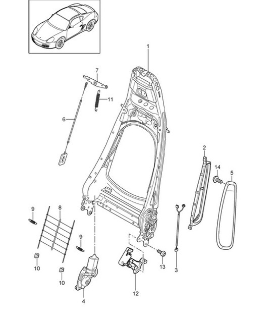 Backrest frame / Standard seat / Comfort seat (PR:369,370,437,438) 987C.2 Cayman 2009-12