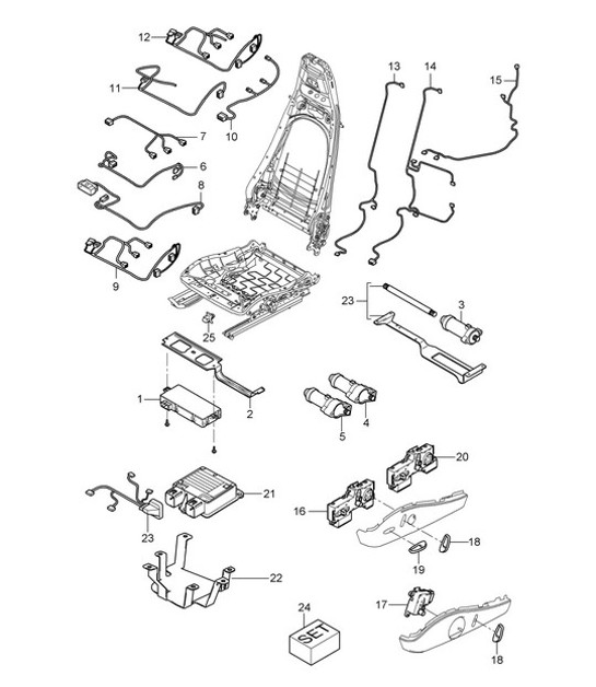 Wiring looms / Switch / Control unit / Electric motor / Standard seat / Comfort seat (PR:369,370, 437,438) 987C.2 Cayman 2009-12