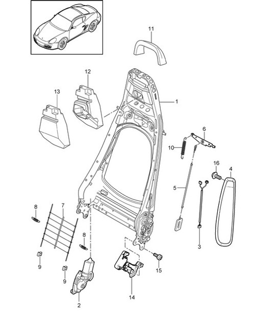 Backrest frame / Sports seat 987C.2 Cayman 2009-12