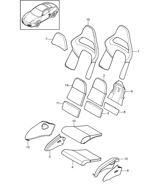 Foam part / Cover / Seat and backrest surface / Bucket seat / Collapsible 987C.2 Cayman 2009-12