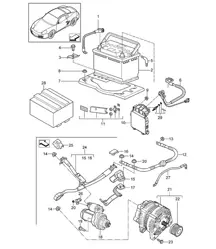 Batteria / Distributore di alimentazione / Motorino di avviamento / Alternatore 987C.2 Cayman 2009-12