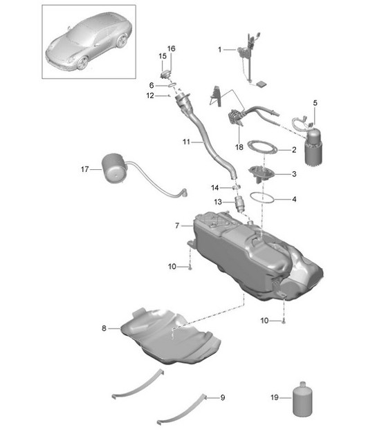 Diagram 201-000 Porsche 开曼 2.7L 987C 2006-08 燃油系统、排气系统