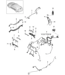 Mazos de cables / Bastidor de montaje / Luz de freno adicional / Embellecedor / Motor / Eje trasero 991.1 2012-16