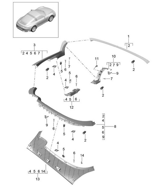 Diagram 807-045 Porsche 991 (911) MK2 2016-2018 Carrocería