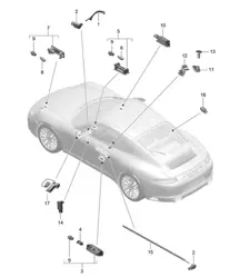 Interior lights / Door warning light / Footwell light / Luggage compartment lamp /  Glove box light / Light / Exterior mirror 991.2 Carrera 2017-19