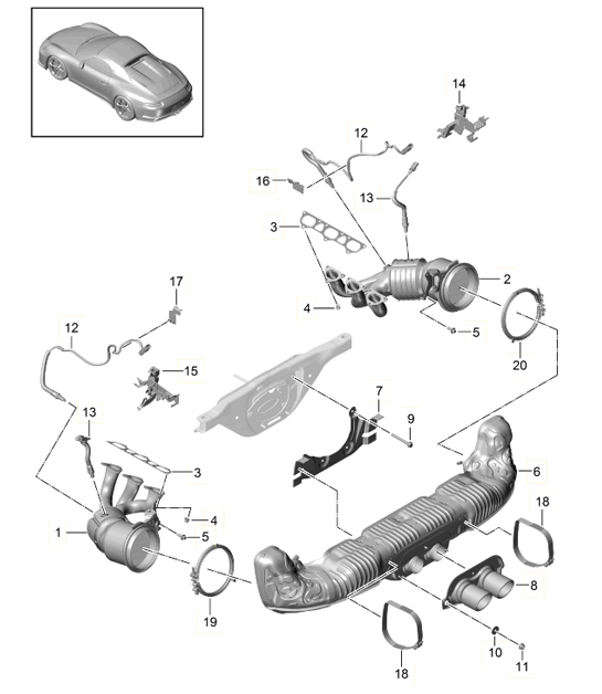 Diagram 202-009 Porsche 993 (911) C2 1994-97 Fuel System, Exhaust System
