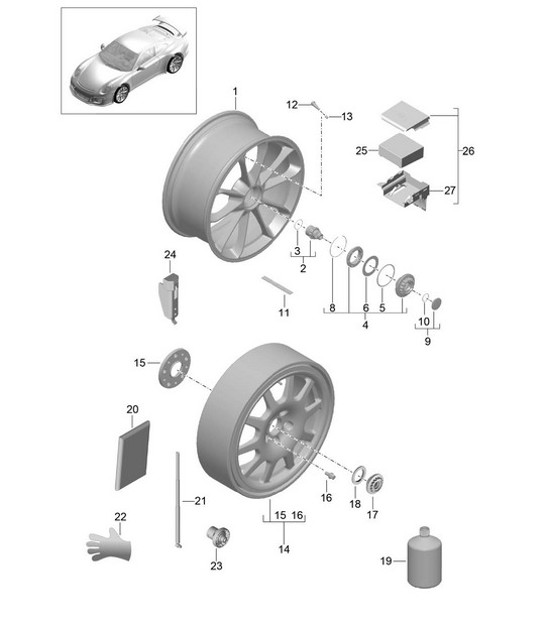 Diagram 601-001 Porsche Cayenne 9PA1 (957) 2007-2010 Wheels, Brakes