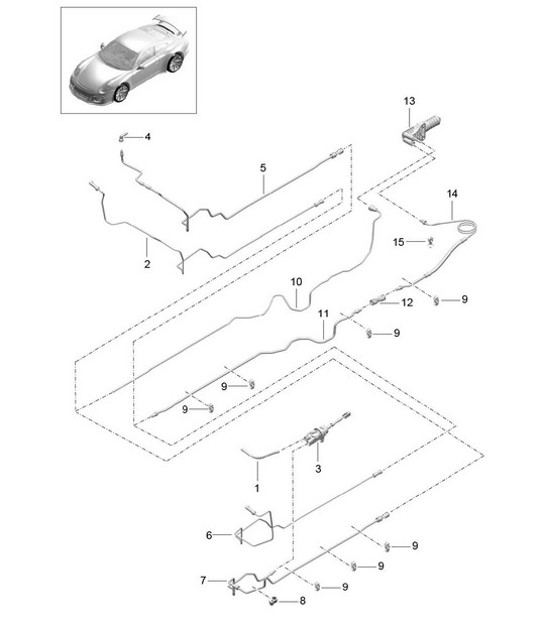 Diagram 702-008 Porsche 997 Carrera 2 3.6L 2005>> Hand Lever System, Pedal Cluster 