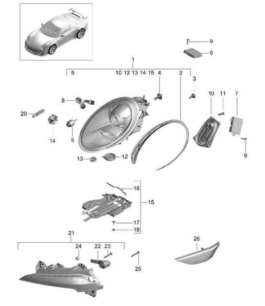 Diagram 905-001 Porsche 991 (911) MK1 2012-2016 Elektrische Ausrüstung