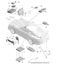 Écran / Ordinateur central / Navigation / TV / microphone / Interface multimédia / Boîtier de couplage / Caméra / Ligne de liaison 991 GT3/RS 2018>>