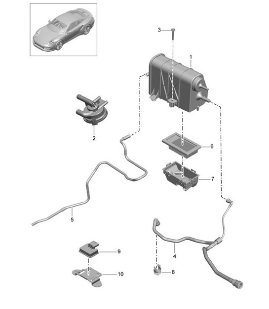 Diagram 201-020 Porsche 991 Carrera 4S 3.0L (420 ch) Système de carburant, système d'échappement